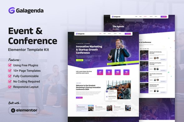 Galagenda – Kit de modelo Elementor para eventos e conferências