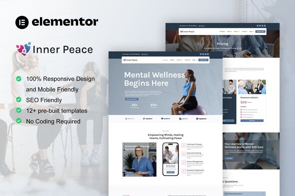 InnerPeace – Kit de modelo Elementor para cuidados de saúde mental