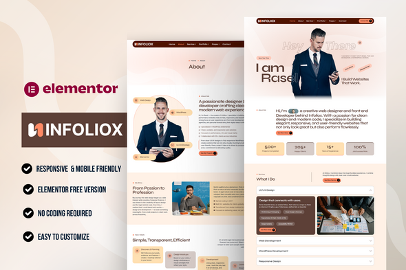 Infoliox – kit de modelo de elementador de portfólio pessoal