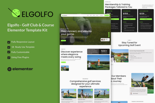 Elgolfo – Kit de modelo de clube de golfe e campo Elementor