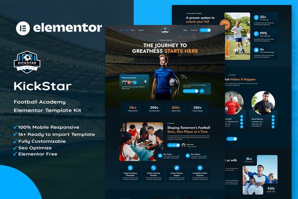 Kickstar – Kit de modelo Elementor da Academia de Futebol