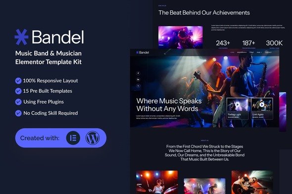 Bandel – Kit de modelo Elementor de banda de música e músico