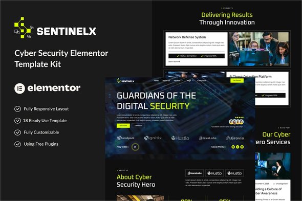 Sentinelx – Kit de modelo Elementor de segurança cibernética