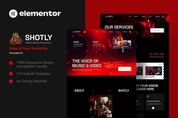 Shotly – Kit de modelo Elementor de produção de vídeo e música