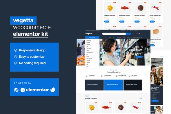 Vegetta – Kit Multiuso Woocommerce Elementor para Supermercado