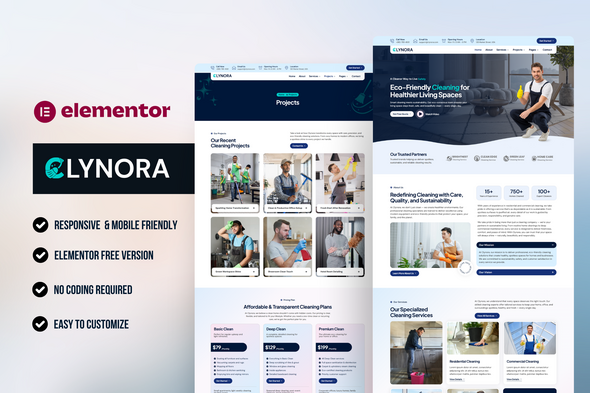 Clynora – Kit de modelo Elementor de serviços de limpeza