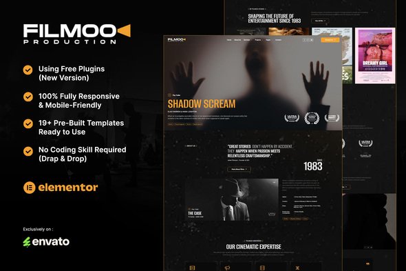 Filmoo – Kit de modelo Elementor de produção de filmes, filmes e vídeos
