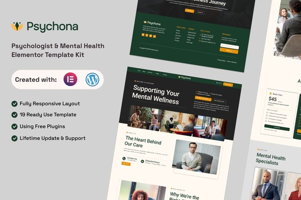 Psychona – Kit de modelo Elementor para psicólogo e saúde mental