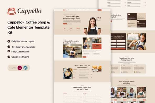 Cuppello – Kit de modelo de cafeteria e café Elementor
